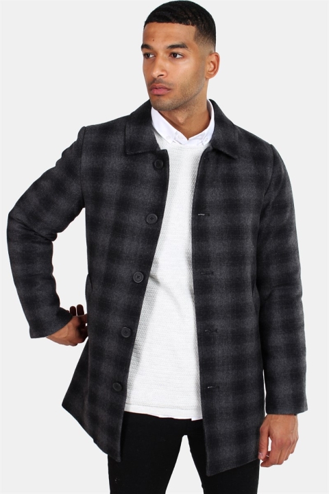 Clean Cut Halmstad Wool Lange Jas Grey Checked