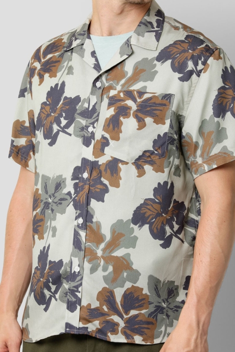 Clean Cut Copenhagen Bowling Daniel Shirt SS Khaki Flowers