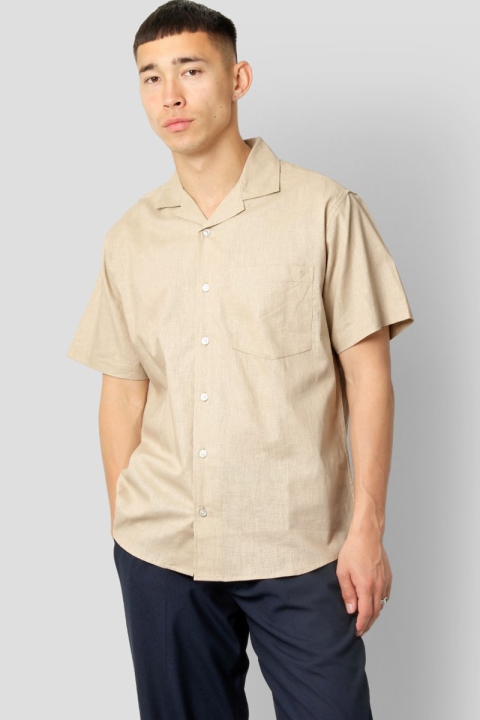 Clean Cut Copenhagen Bowling Cotton Linen Shirt SS Khaki
