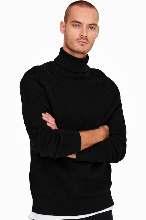 ONLY & SONS PHIL STRUC ROLL NECK KNIT Black