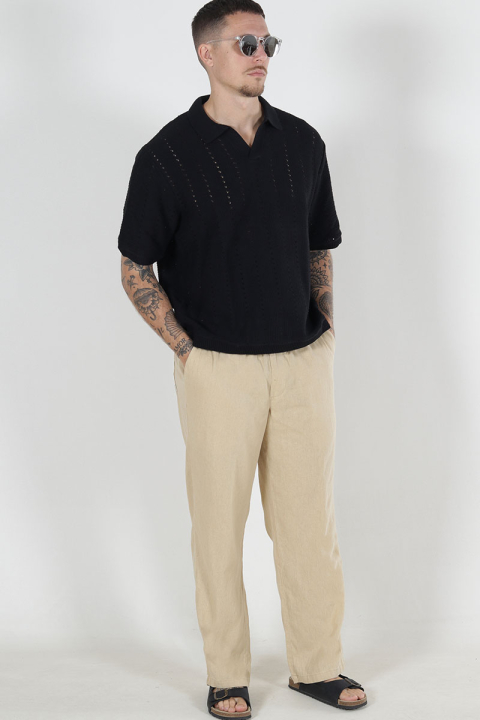 Solid Allan Elsticated Wide Fit Linen Pants Curds & Whey