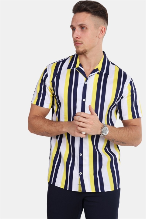 Kronstadt Cuba S/S Gr. 76 Overhemd White/Yellow/Navy