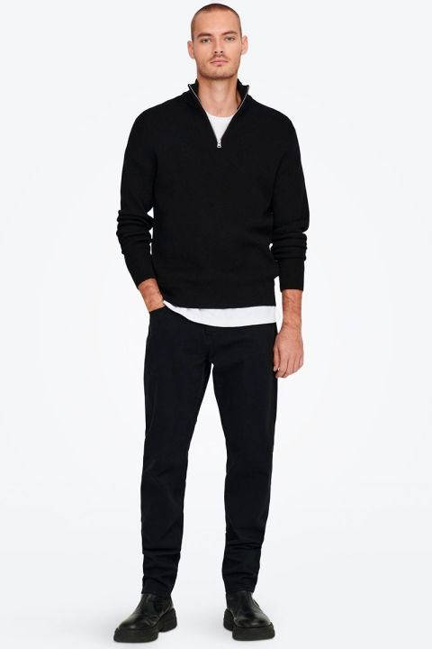 ONLY & SONS PHIL COTTON HALF ZIP KNIT Black