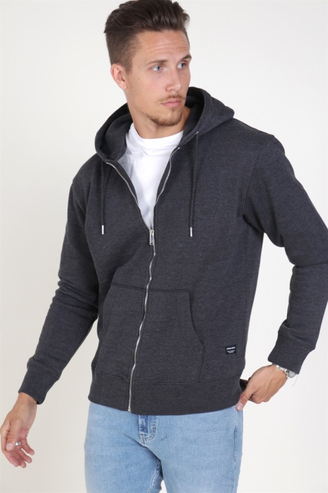 Jack & Jones Soft Sweat Zip Hood Dark Grey Melange