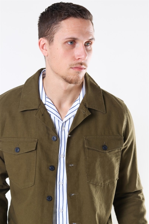 Selected East Linen Overshirt Dark Olive