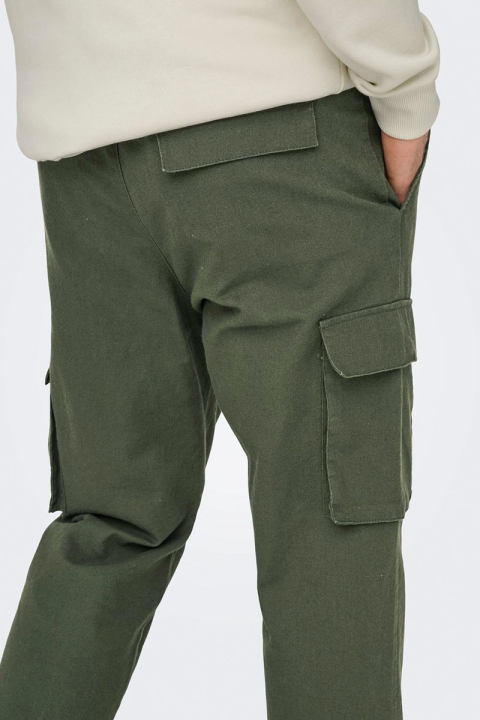 ONLY & SONS Linus Cargo Cotton Linen Pants Olive Night