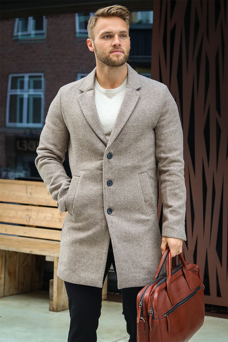 eetpatroon verzonden galblaas Jack & Jones MOULDER WOOL COAT Greige