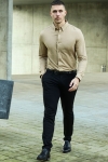 JEFF Theodore LS Stretch Shirt Dark Beige