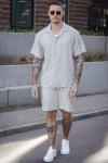 ONLY & SONS Latham Resort Linen Structure Shirt Silver Lining