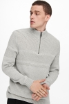 ONLY & SONS ONSBACE HIGH NECK  HALF ZIP KNIT Light Grey Melange