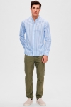 Selected SLHSLIMNEW-LINEN SHIRT LS BAND W Cashmere Blue Stripes