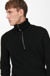 ONLY & SONS BEVIN LIFE HIGH NECK ZIP KNIT Black