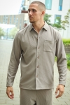 Selected Relax Plisse LS Shirt Greige