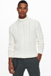 ONLY & SONS ONSNEW RIGGE CABLE ROLL NECK  KNIT Star White
