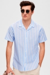 Selected SLHREGNEW-LINEN SHIRT SS RESORT W Cashmere Blue Stripes