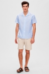 Selected SLHREGNEW-LINEN SHIRT SS RESORT W Cashmere Blue Stripes