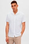 Selected SLHREGNEW-LINEN SHIRT SS RESORT W White AOP