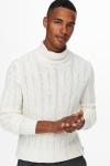 ONLY & SONS ONSNEW RIGGE CABLE ROLL NECK  KNIT Star White