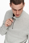 ONLY & SONS ONSBACE HIGH NECK  HALF ZIP KNIT Light Grey Melange