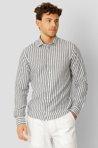 Jamie Cotton Linen Striped Shirt LS Navy / Ecru