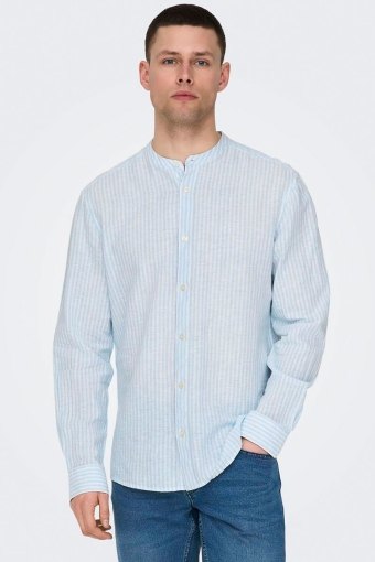 Caiden LS Mao Stripe Linen Shirt Cashmere Blue