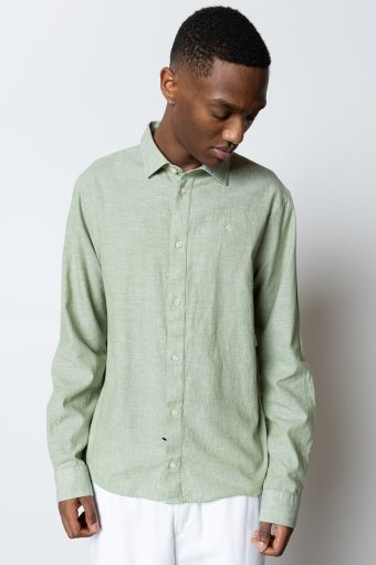 Jamie Cotton Linen Shirt LS Green Melange