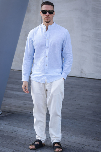 Summer Band Shirt LS Chambray Blue