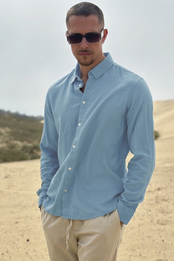 Enea Allan Linen Shirt LS Chambray Blue