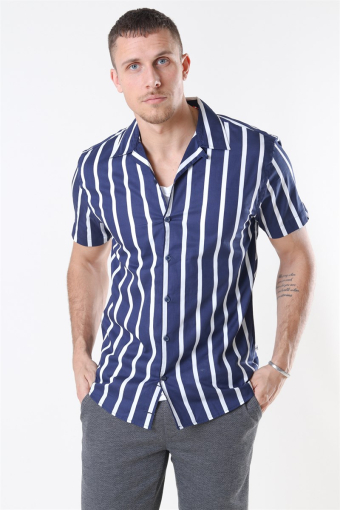 Cuba Overhemd Gr. 87 S/S Dark Blue/White