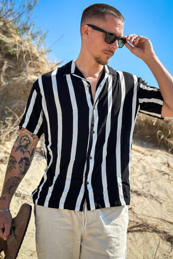 Jeff Resort Stripe Shirt SS Black