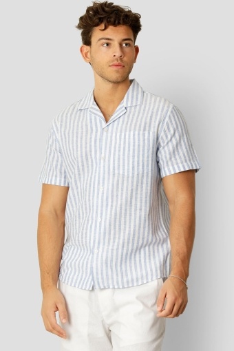 Giles Bowling Striped Shirt S/S Blue Melange / Ecru