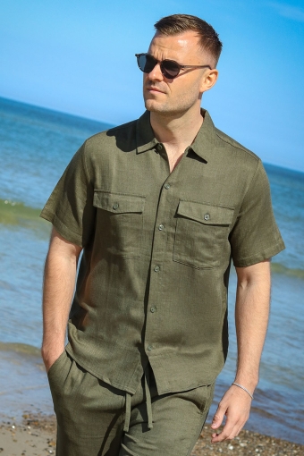 Kari Relaxed SS Shirt Viscose Linen Olive Night