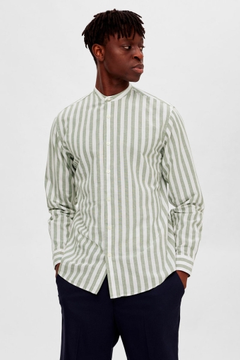 SLHSLIMNEW-LINEN SHIRT LS BAND W Desert Sage Stripes