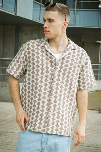 Summer Luke Regular Fit Texture Resort Shirt SS Mocha Meringue