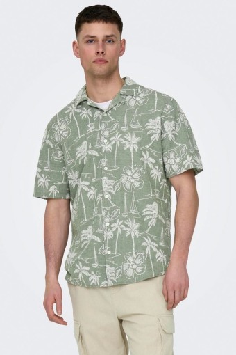 Caiden SS Regular Hawaii Linen Shirt Swamp