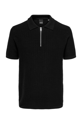 Domi Structure Half Zip Polo Knit Black