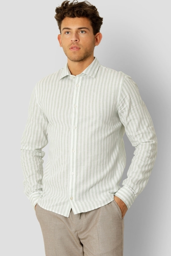 Jamie Cotton Linen Striped Shirt LS Minty/Ecru