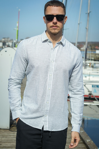 Caiden LS Stripe Linen Shirt Sea Spray