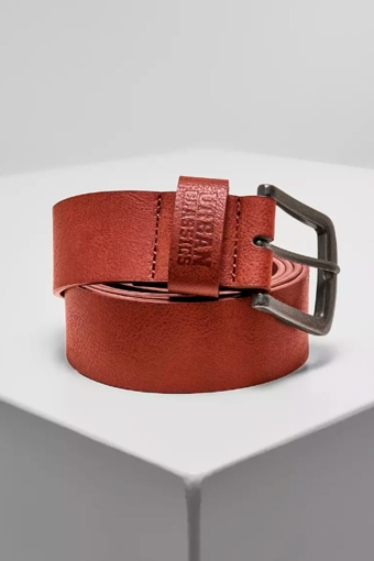 Leather Imitation Belt Cognac Brown