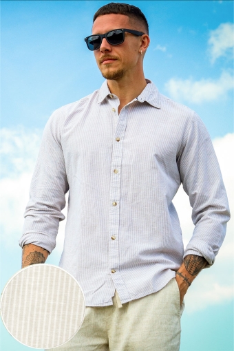 Summer Linen Shirt LS Crockery Stripe