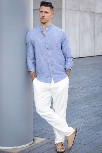 Summer Band Shirt LS Faded Denim