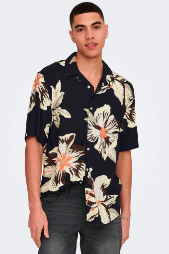 Dan Life Reg SS AOP Viscose Shirt Pear Sorbet